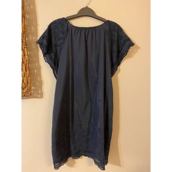 Madewell Dress Navy Blue Medium 6 8 10 Short Sleeve Embroidered Silk Cotton - Picture 12 of 15
